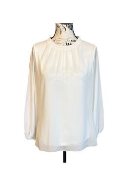 Zara Classic Blouse Puff Sleeves Gathered Neck Flowy White Size S